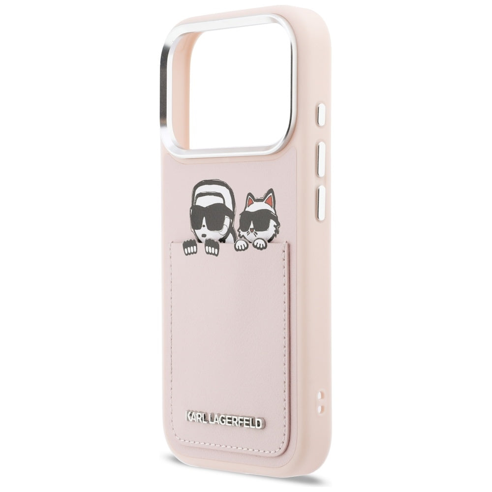 Deksel for Apple iPhone 17 Pro, Karl Lagerfeld, Karl & Choupette Print with Pocket, Rosa