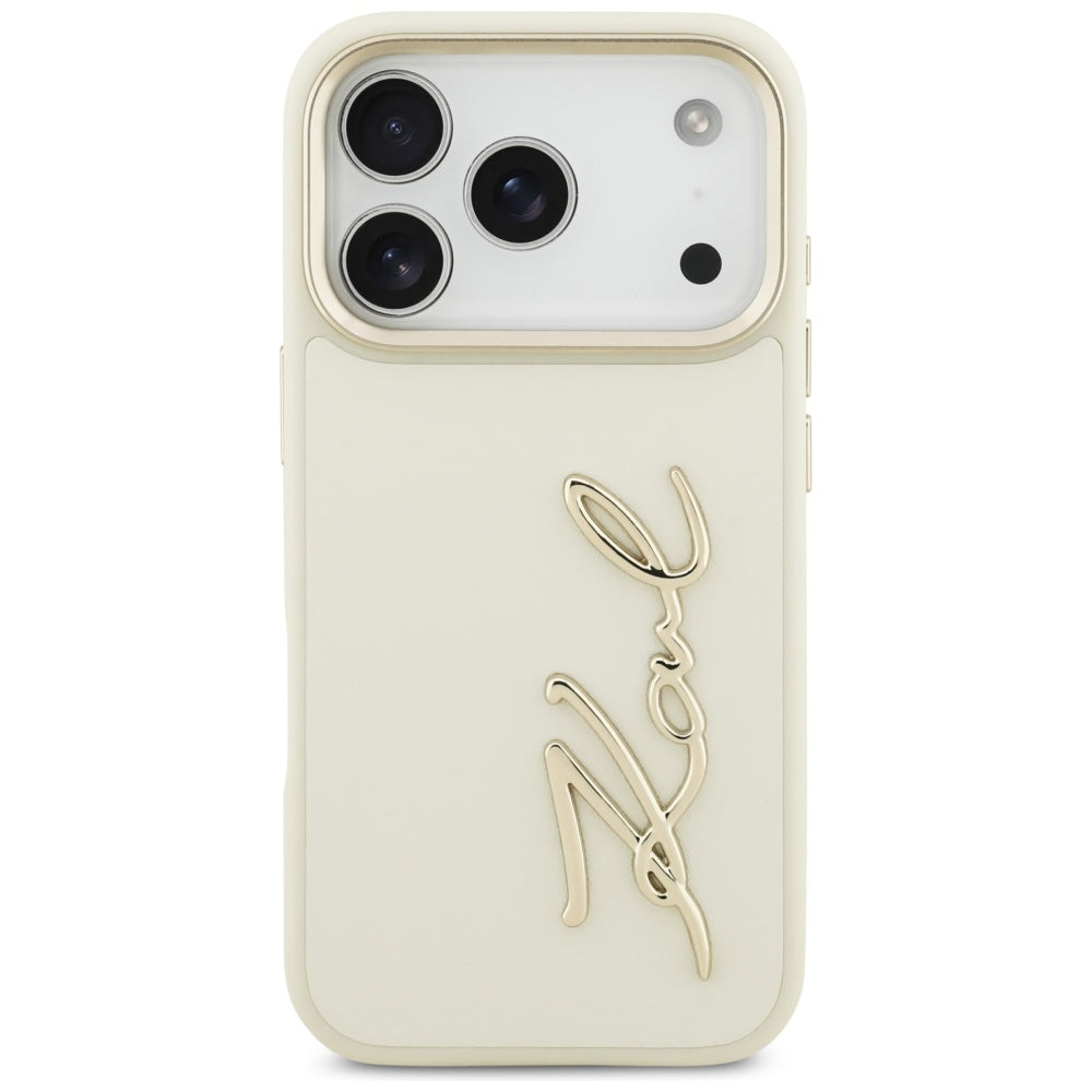 Deksel for Apple iPhone 17 Pro, Karl Lagerfeld, Script Logo, Beige