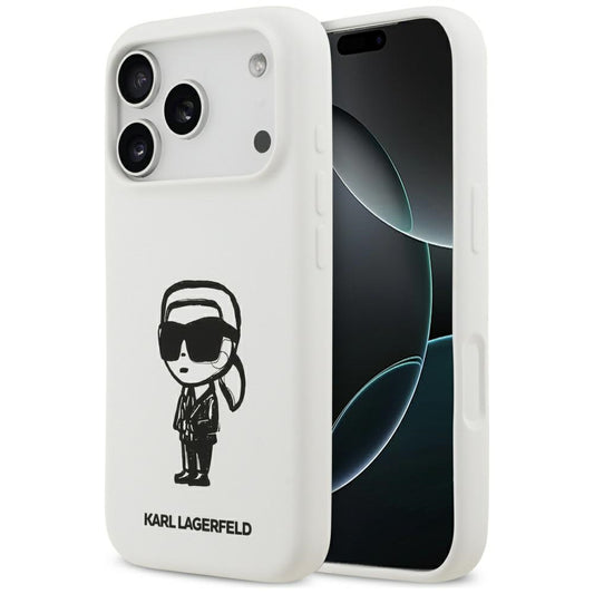 Deksel for Apple iPhone 17 Pro, Karl Lagerfeld, Sketch and Logo Karl, Hvit