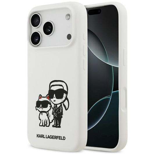 Deksel for Apple iPhone 17 Pro, Karl Lagerfeld, Sketch and Logo Karl & Choupette, Hvit