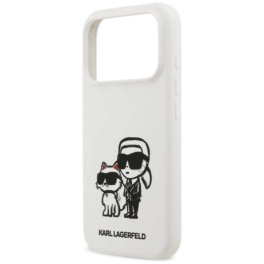 Deksel for Apple iPhone 17 Pro, Karl Lagerfeld, Sketch and Logo Karl & Choupette, Hvit