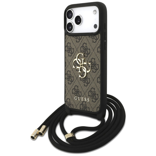 Deksel for Apple iPhone 17 Pro Max, Guess, 4G CBDY Big Logo with Cord Strap, Brun
