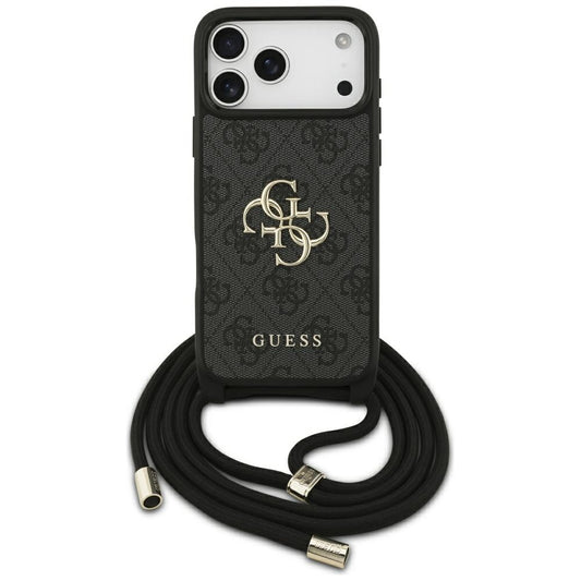 Deksel for Apple iPhone 17 Pro Max, Guess, 4G CBDY Big Logo with Cord Strap, Svart