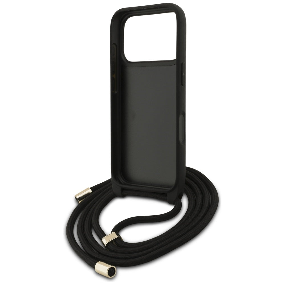 Deksel for Apple iPhone 17 Pro Max, Guess, 4G CBDY Big Logo with Cord Strap, Svart