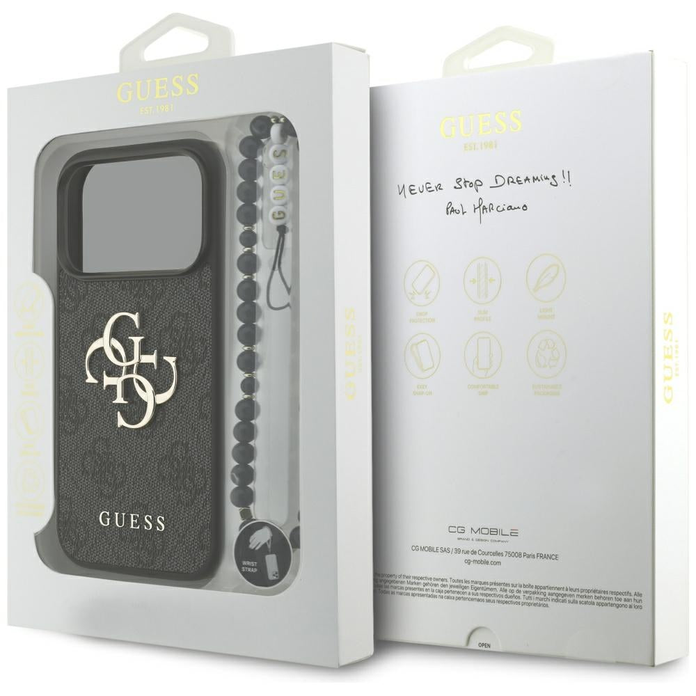 Deksel for Apple iPhone 17 Pro Max, Guess, 4G Classic Logo with Strap, Svart