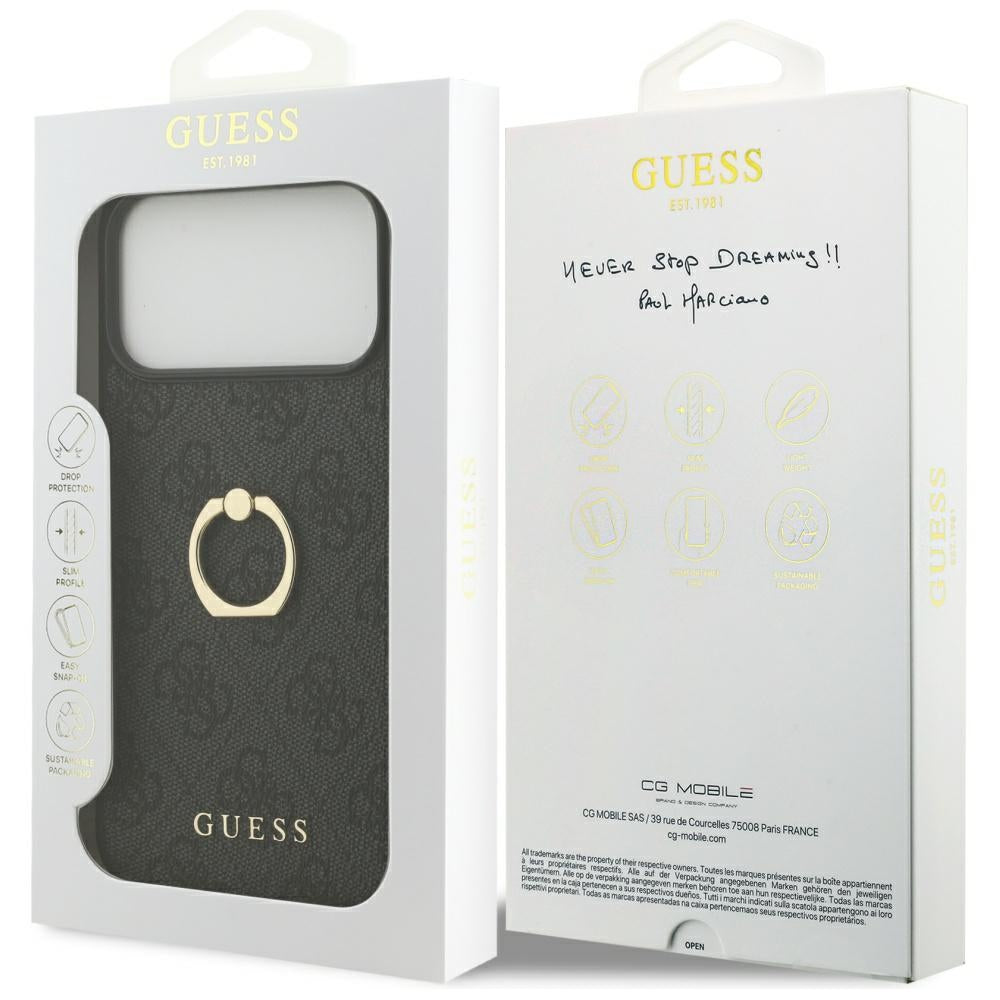 Deksel for Apple iPhone 17 Pro Max, Guess, 4G Ring Stand, Svart