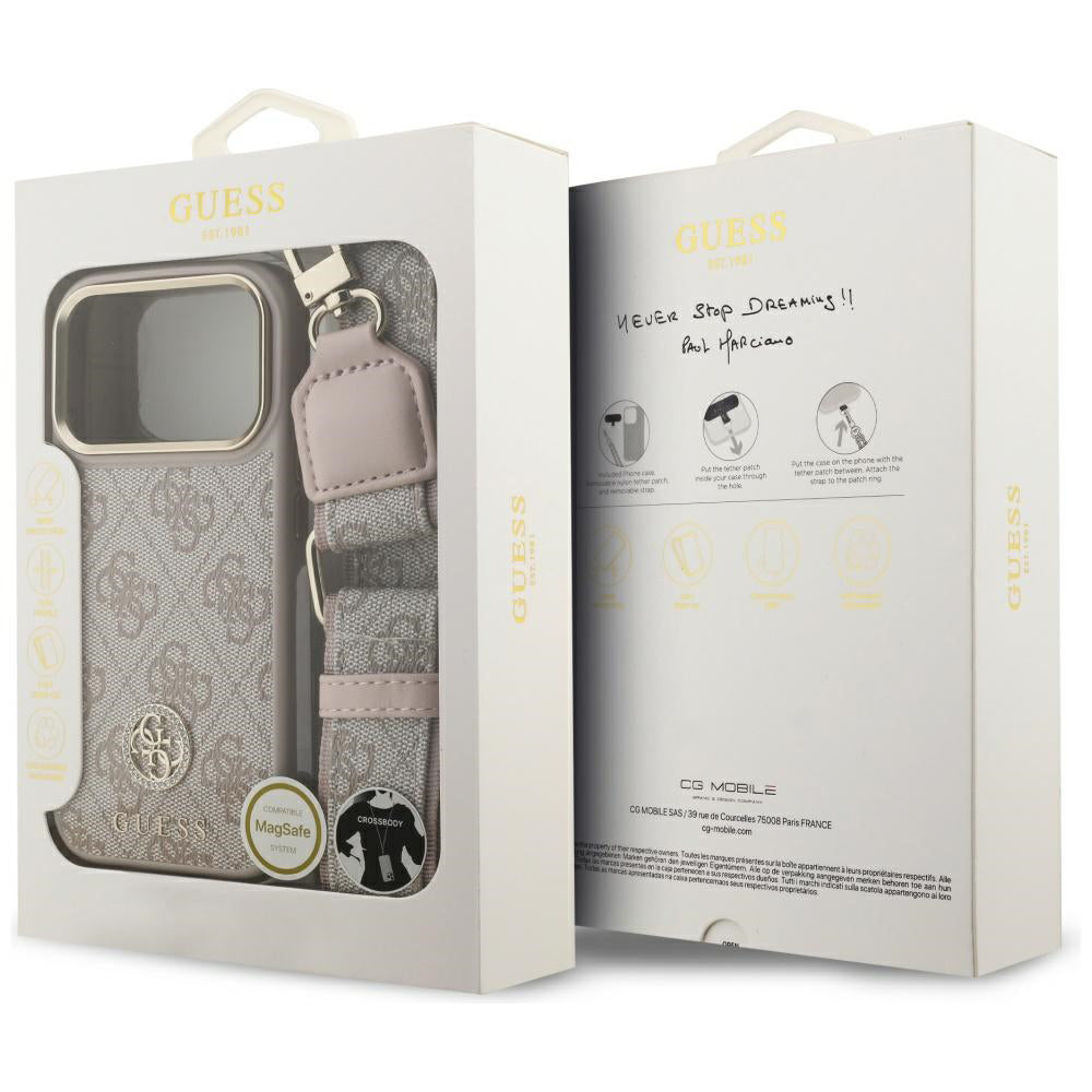 Deksel for Apple iPhone 17 Pro Max, Guess, 4G Strass Logo and Big Strap, Rosa