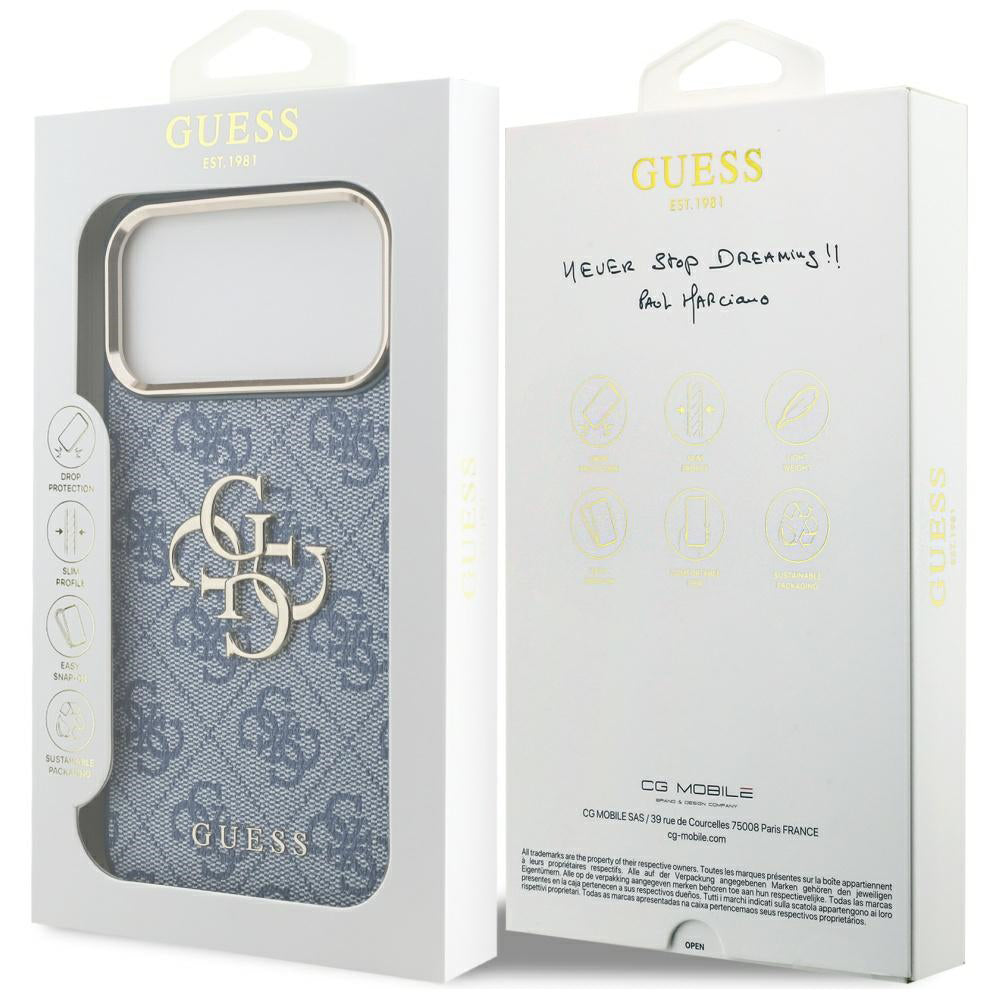 Deksel for Apple iPhone 17 Pro Max, Guess, Big 4G Logo Classic, Gullblå