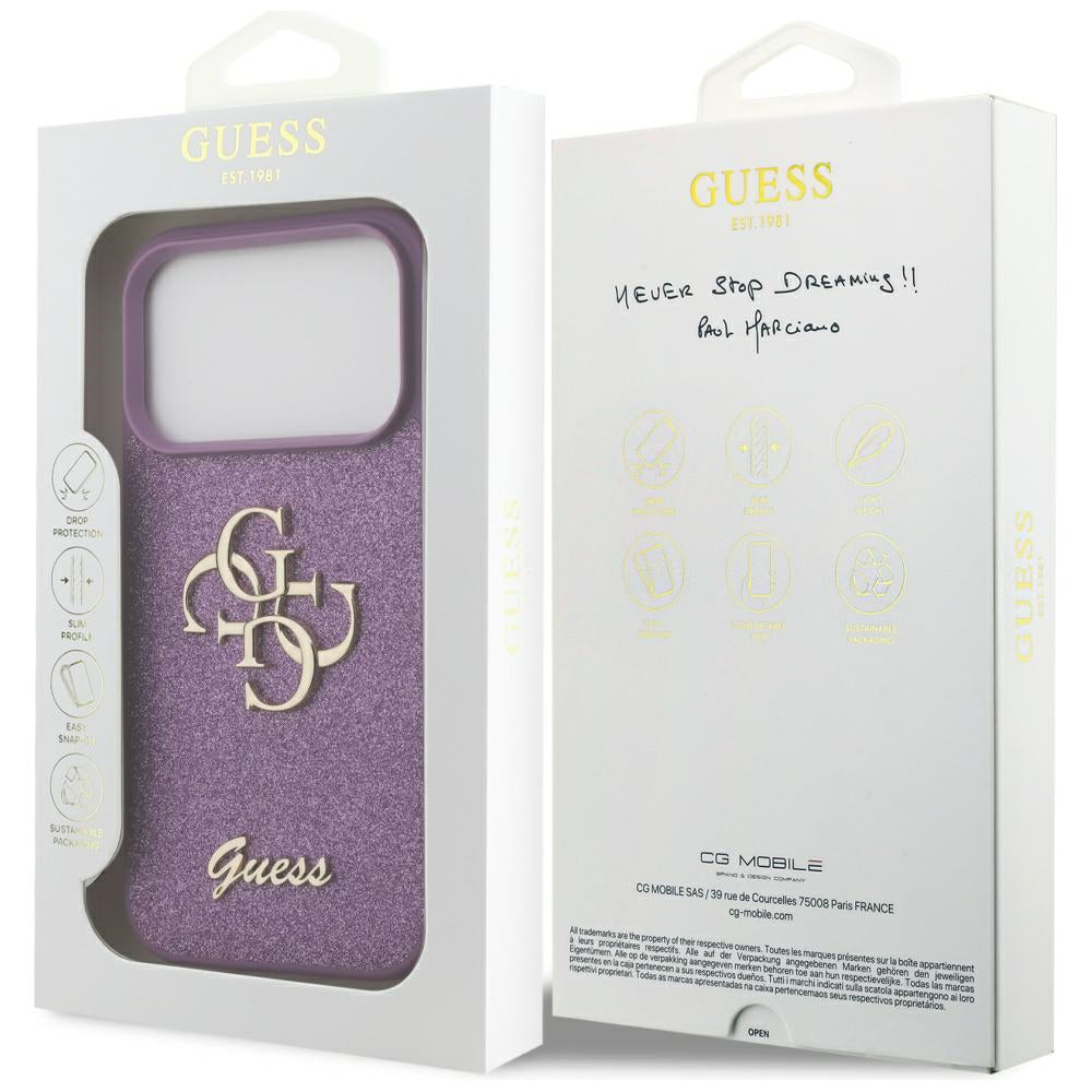 Deksel for Apple iPhone 17 Pro Max, Guess, Fixed Glitter Big 4G, Lilla