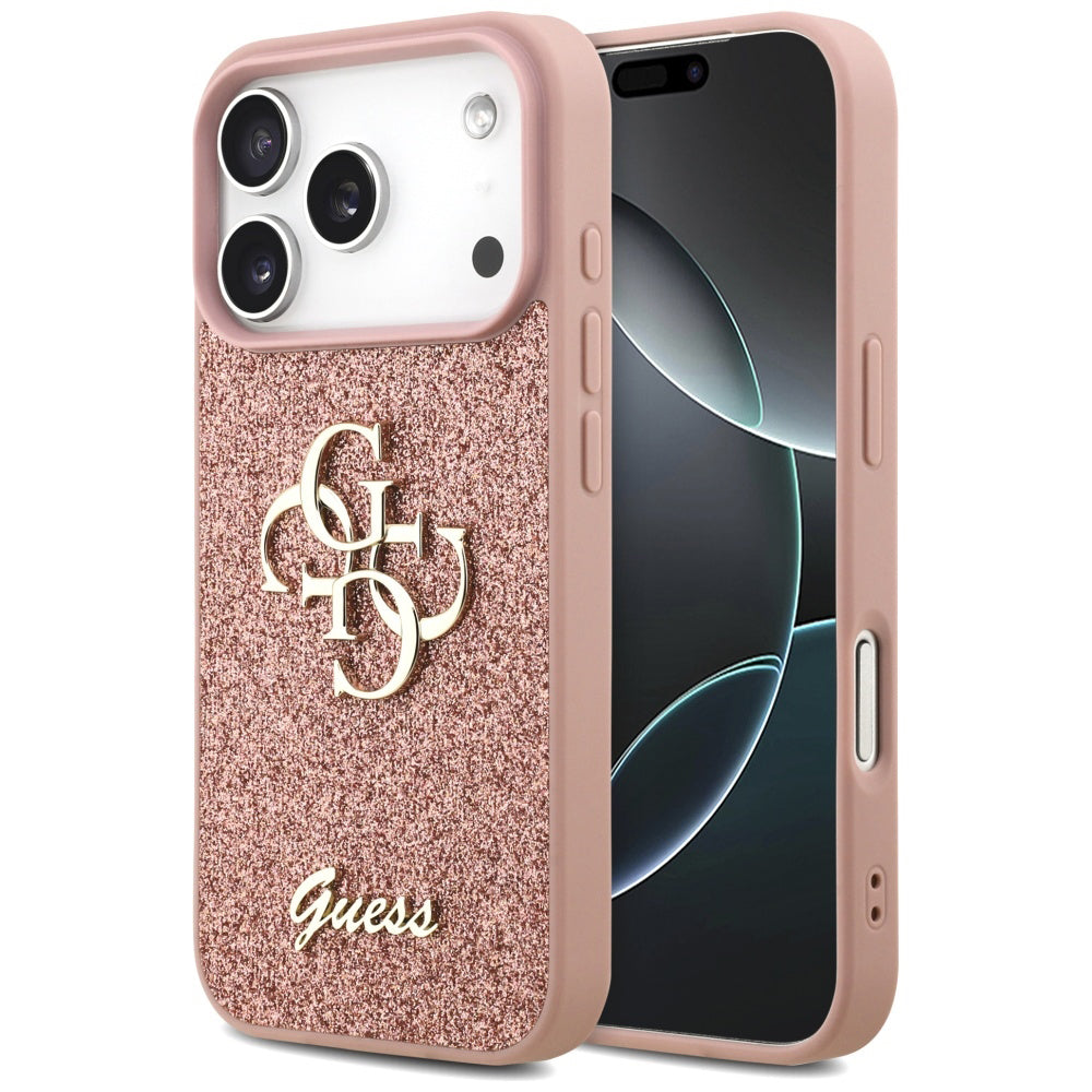 Deksel for Apple iPhone 17 Pro Max, Guess, Fixed Glitter Big 4G, Rosa