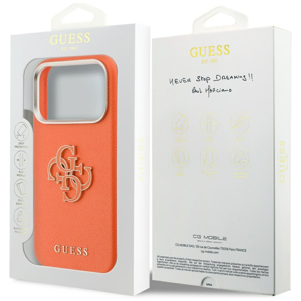 Deksel for Apple iPhone 17 Pro Max, GUESS, Resin Logo, Oransje