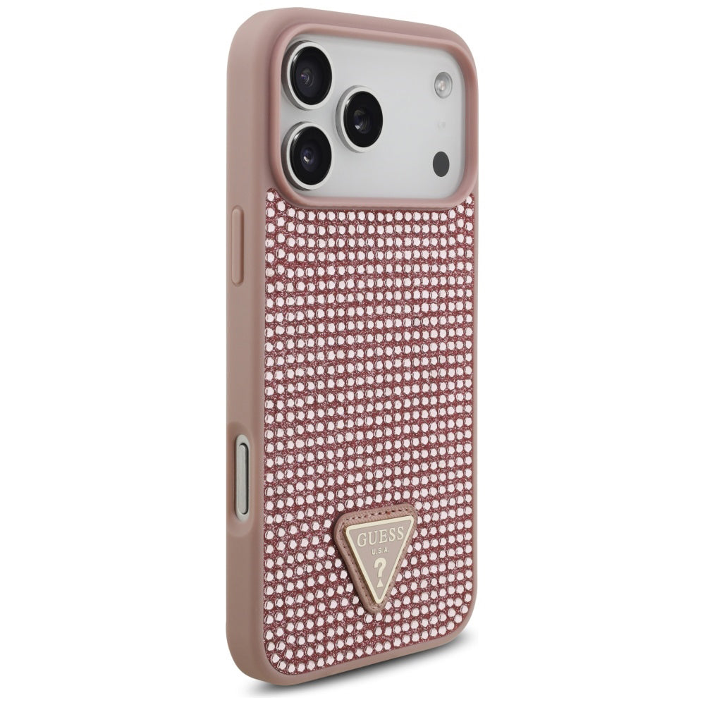 Deksel for Apple iPhone 17 Pro Max, Guess, Rhinestone Triangle Logo, Rosa