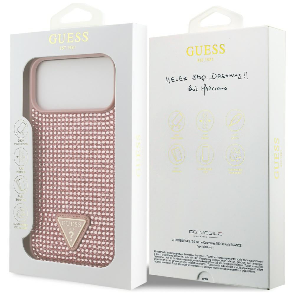 Deksel for Apple iPhone 17 Pro Max, Guess, Rhinestone Triangle Logo, Rosa