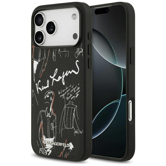 Deksel for Apple iPhone 17 Pro Max, Karl Lagerfeld, Grained Pattern Logo, Svart