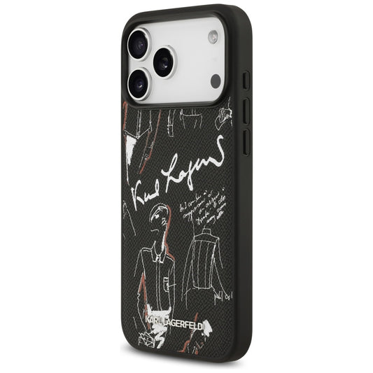 Deksel for Apple iPhone 17 Pro Max, Karl Lagerfeld, Grained Pattern Logo, Svart