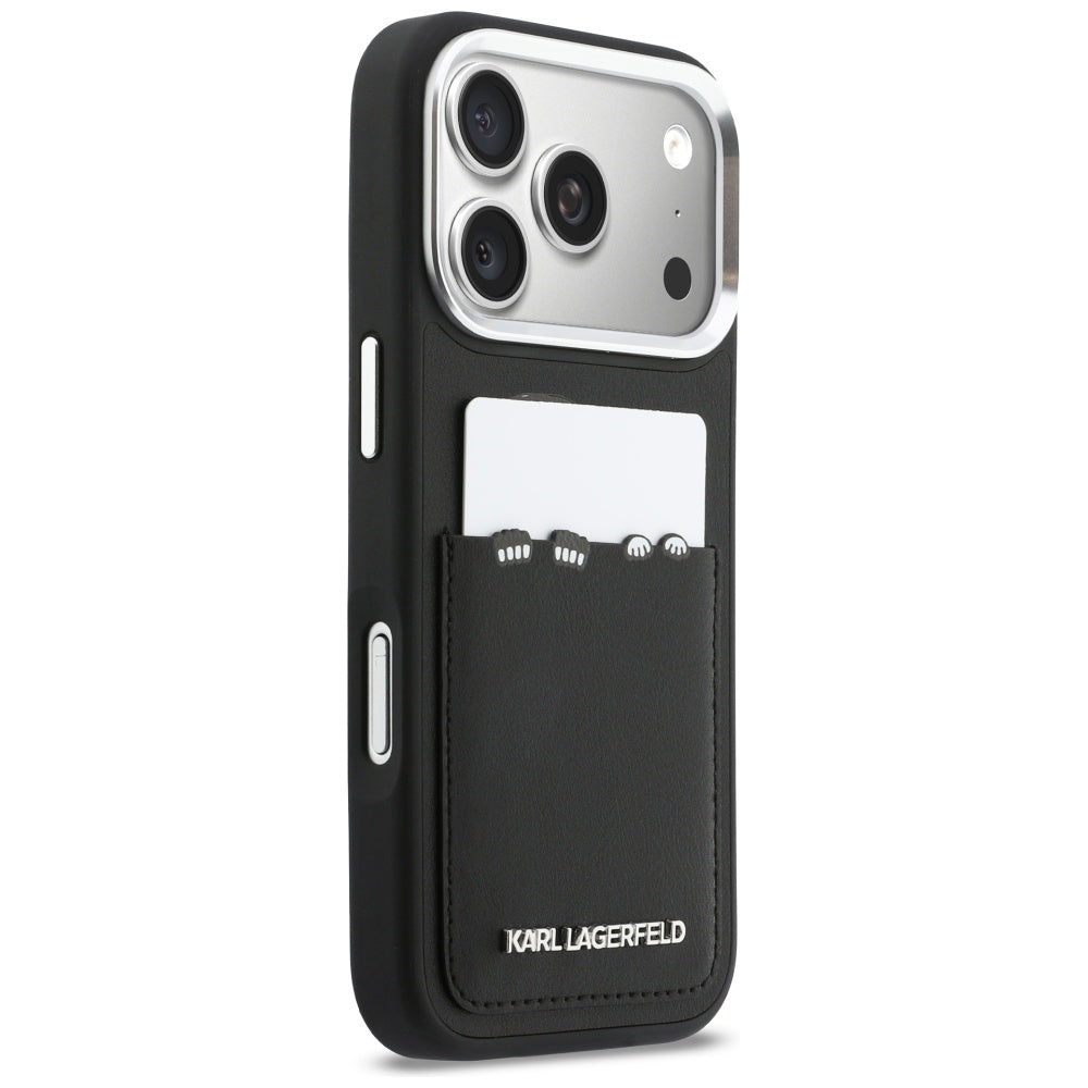 Deksel for Apple iPhone 17 Pro Max, Karl Lagerfeld, Karl & Choupette Print with Pocket, Svart