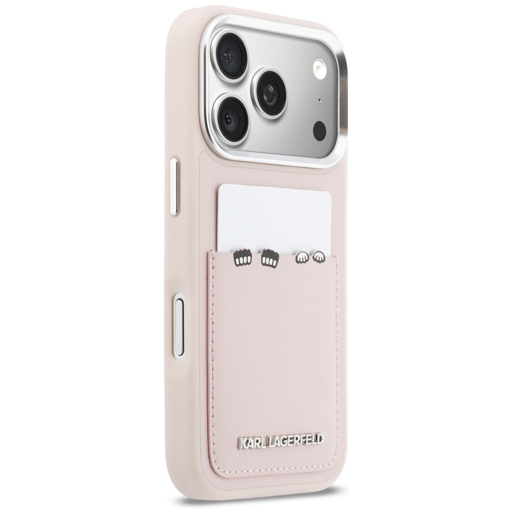 Deksel for Apple iPhone 17 Pro Max, Karl Lagerfeld, Karl & Choupette Print with Pocket, Rosa