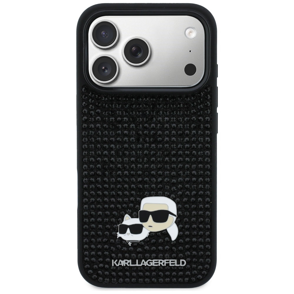 Deksel for Apple iPhone 17 Pro Max, Karl Lagerfeld, Rhinestone Karl & Choupette Pins, Svart