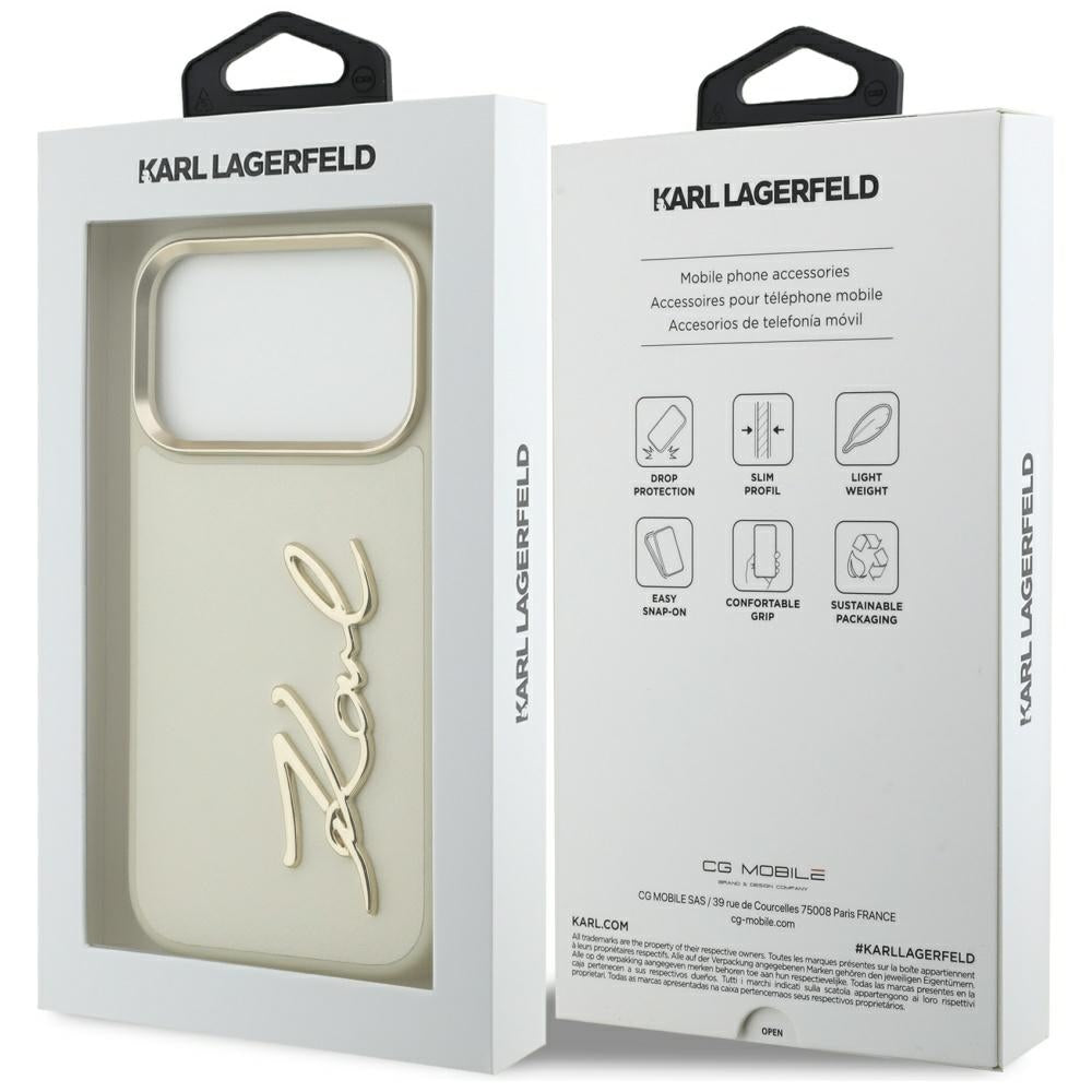 Deksel for Apple iPhone 17 Pro Max, Karl Lagerfeld, Script Logo, Beige