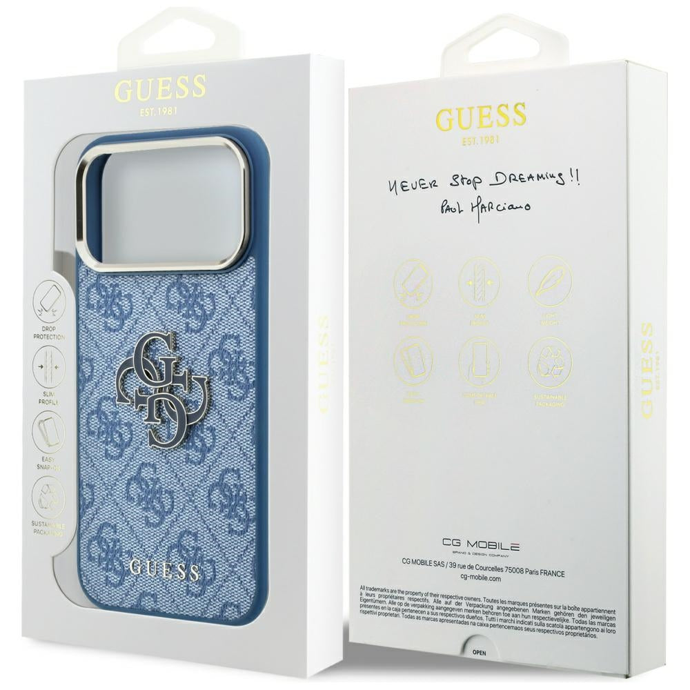 Deksel for Apple iPhone 18 Pro / 17 Pro, Guess, 4G Big Resin Logo, Blå
