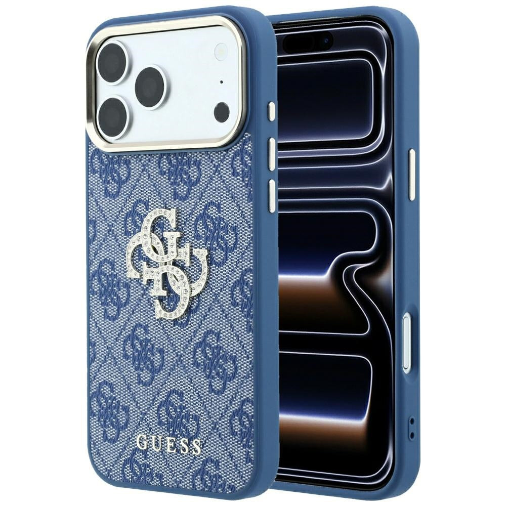 Deksel for Apple iPhone 18 Pro / 17 Pro, Guess, 4G Big Strass Logo, Blå