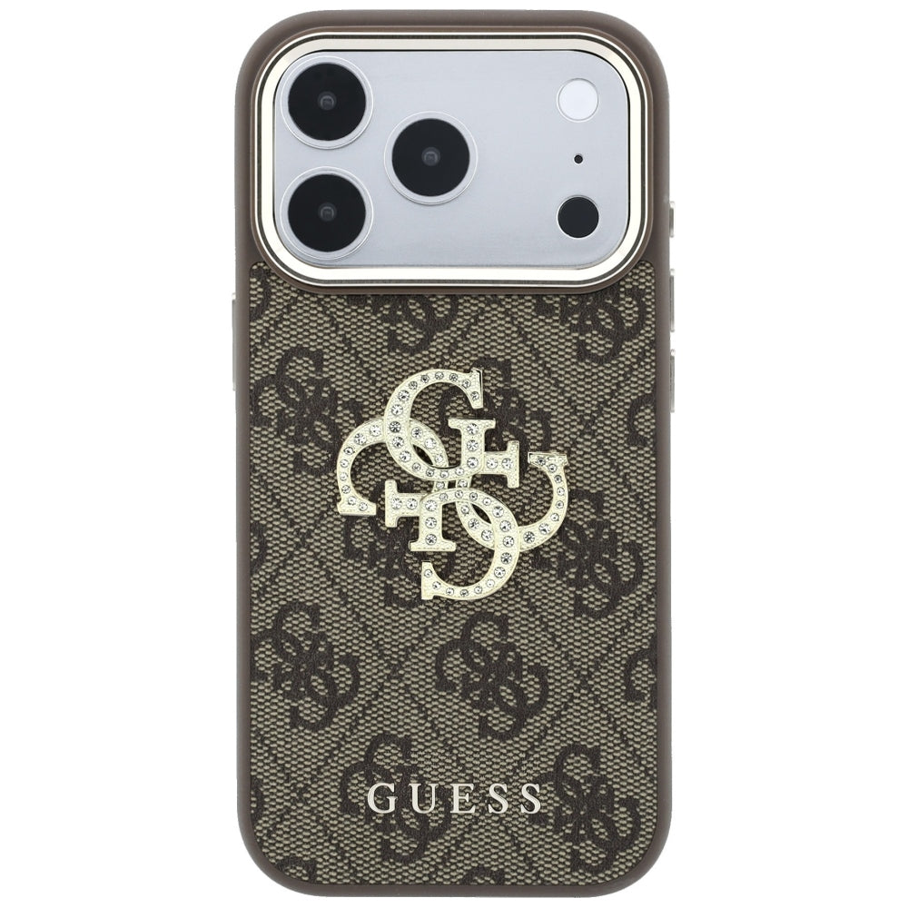 Deksel for Apple iPhone 18 Pro / 17 Pro, Guess, 4G Big Strass Logo, Brun
