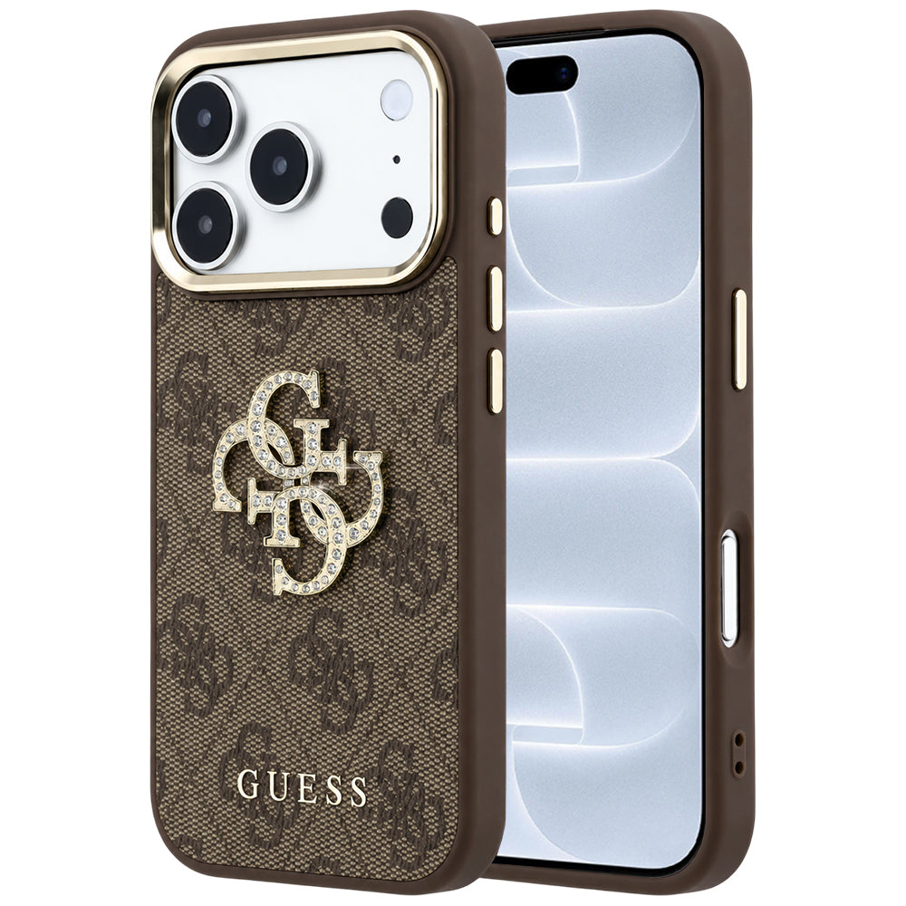 Deksel for Apple iPhone 18 Pro / 17 Pro, Guess, 4G Big Strass Logo, Brun
