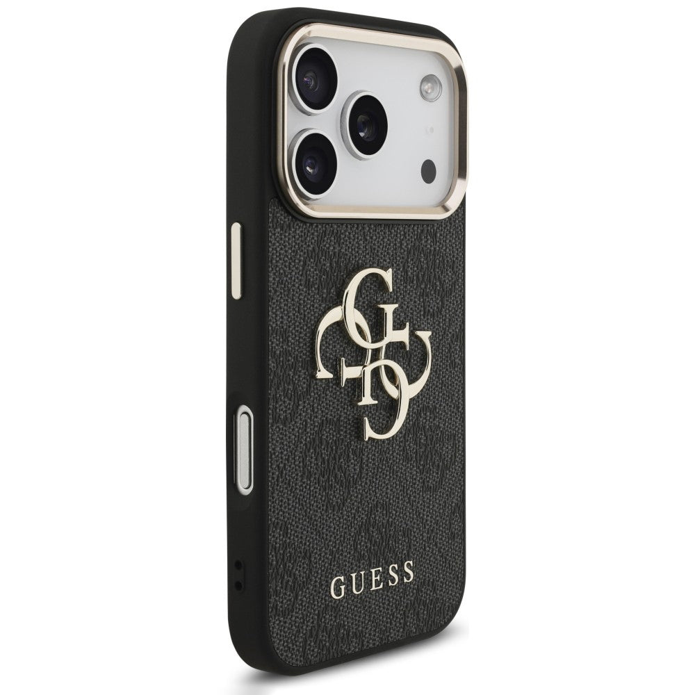 Deksel for Apple iPhone 18 Pro / 17 Pro, Guess, 4G Classic Logo med stropp, svart og gull