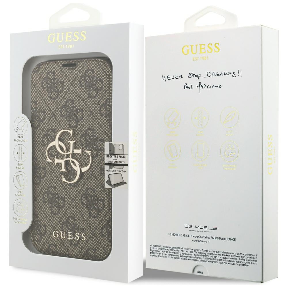 Deksel for Apple iPhone 18 Pro / 17 Pro, Guess, 4G Metalllogo, Brun