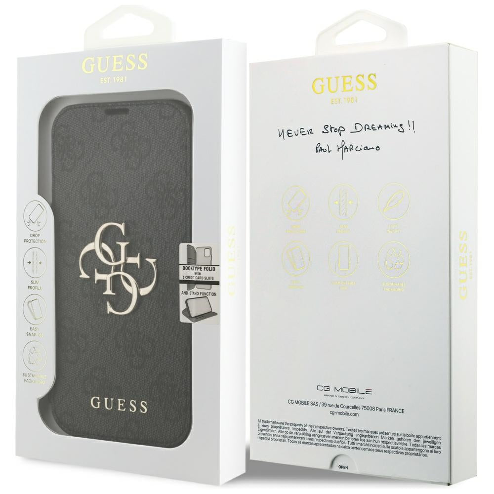 Deksel for Apple iPhone 18 Pro / 17 Pro, Guess, 4G Metalllogo, Svart