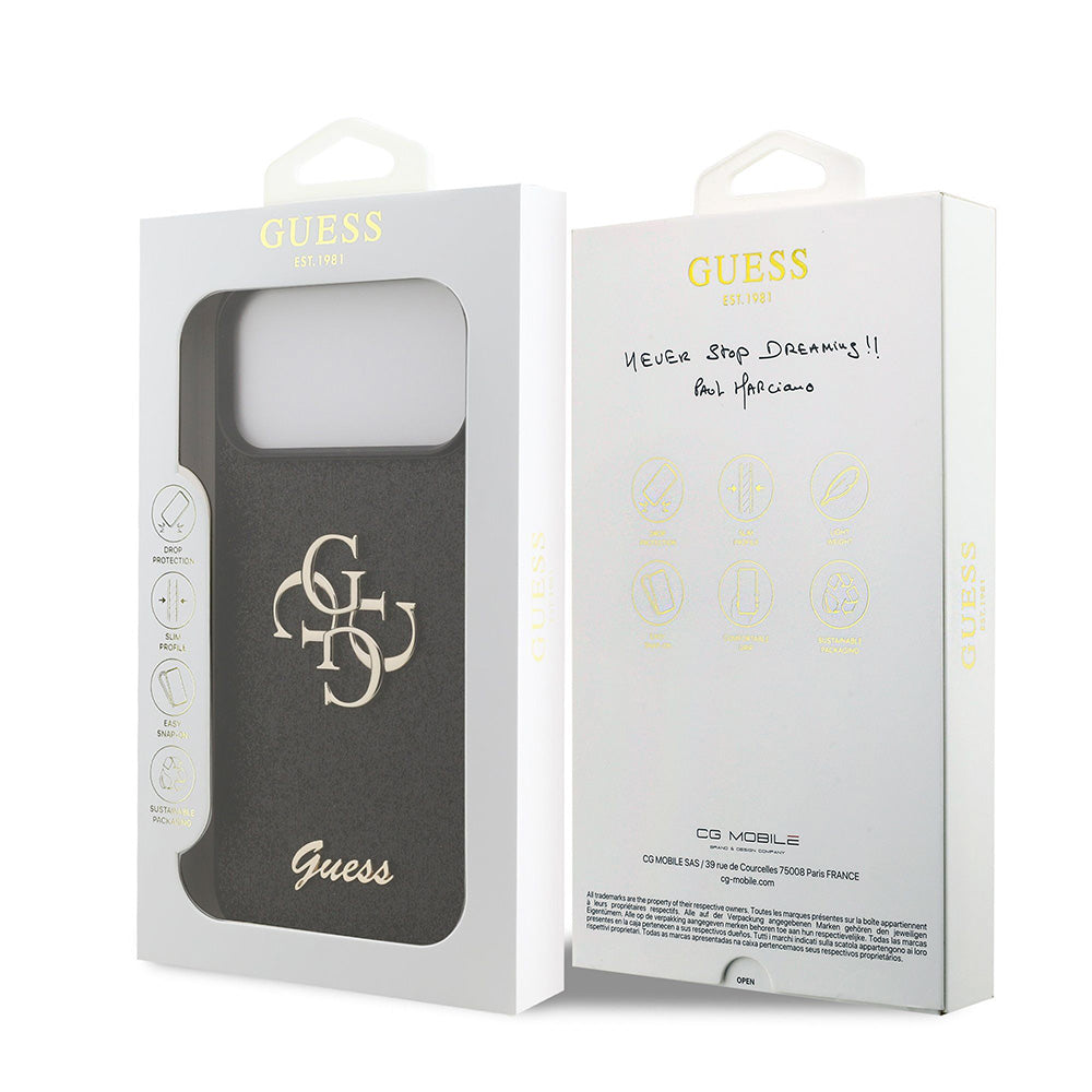Deksel for Apple iPhone 18 Pro / 17 Pro, Guess, Fixed Glitter Big 4G, Svart