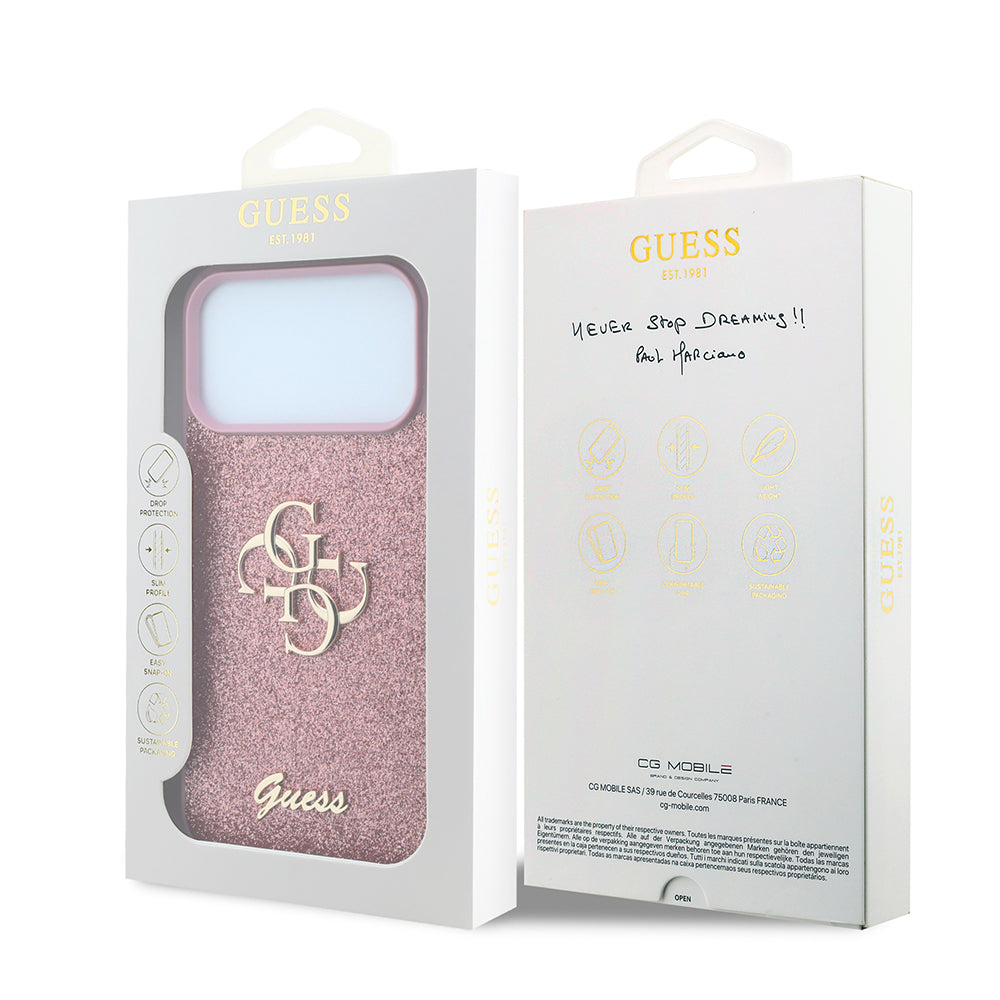Deksel for Apple iPhone 18 Pro / 17 Pro, Guess, Fixed Glitter Big 4G, Rosa