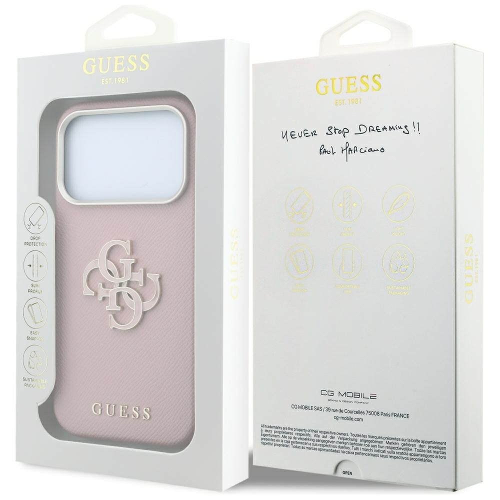 Deksel til Apple iPhone 18 Pro / 17 Pro, Guess, Kornet stort harpikslogo, rosa