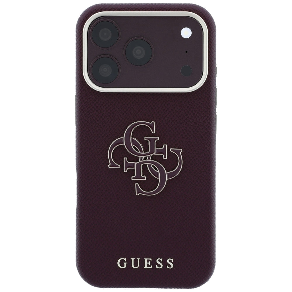 Deksel for Apple iPhone 18 Pro / 17 Pro, Guess, Kornet stort harpikslogo, Burgunder