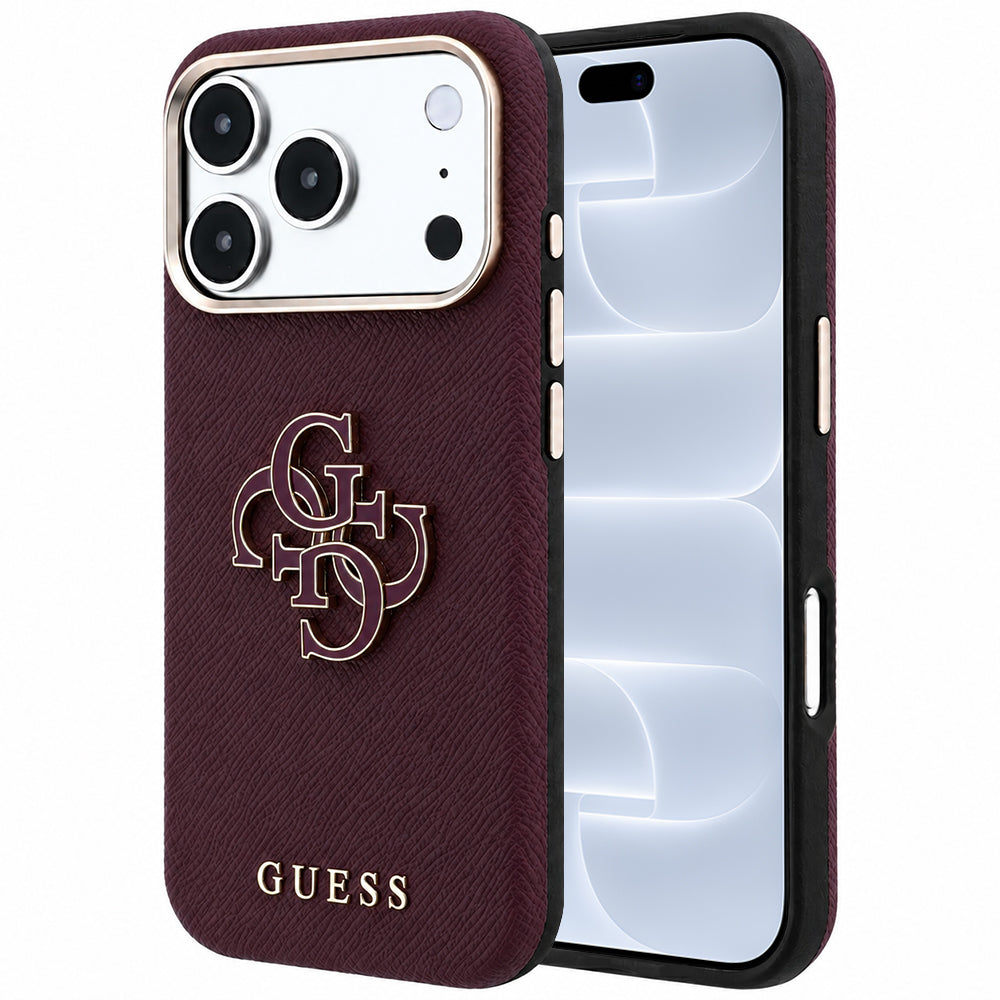Deksel for Apple iPhone 18 Pro / 17 Pro, Guess, Kornet stort harpikslogo, Burgunder