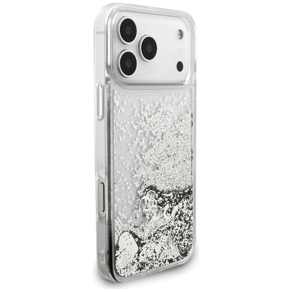 Deksel til Apple iPhone 18 Pro / 17 Pro, Guess, Liquid Glitter Charms, sølvfarget