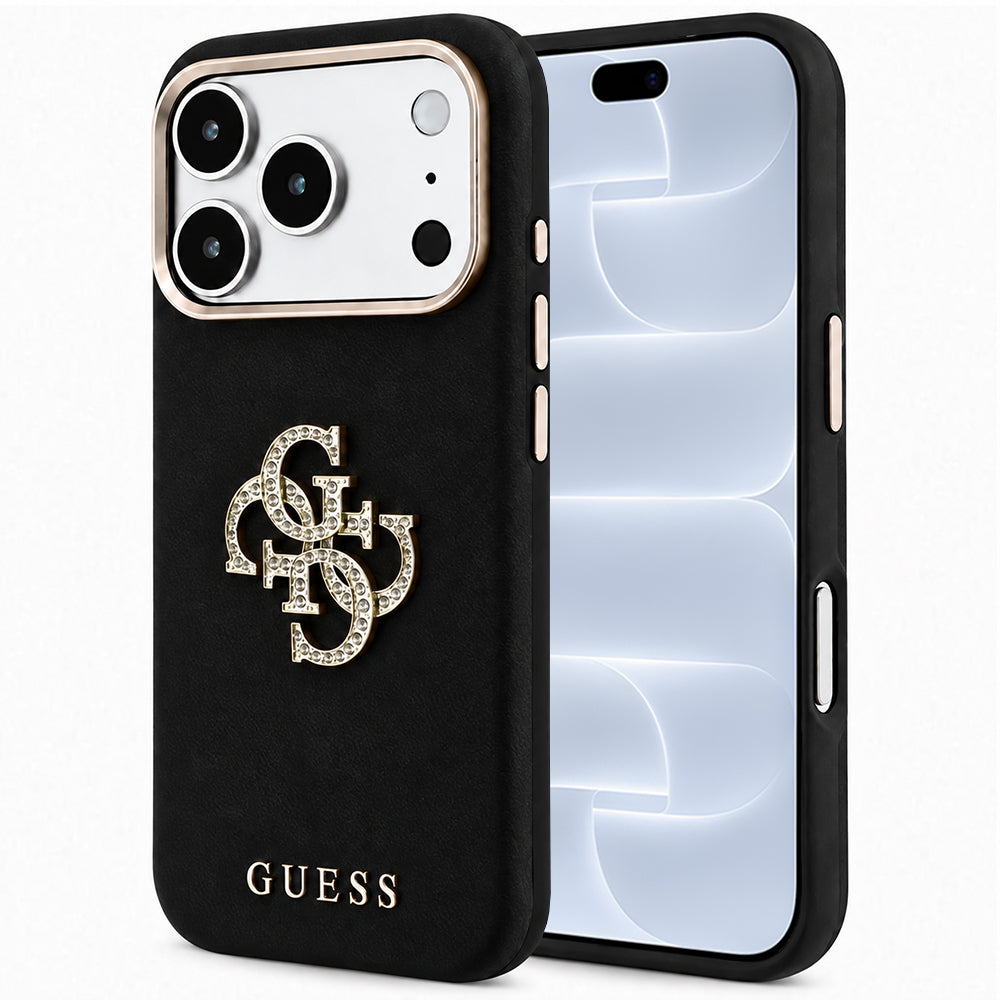 Deksel for Apple iPhone 18 Pro / 17 Pro, Guess, Smooth Big Strass Logo, Svart