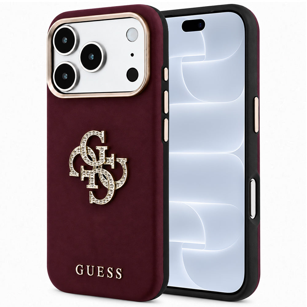 Deksel for Apple iPhone 18 Pro / 17 Pro, Guess, Smooth Big Strass Logo, Vinrød