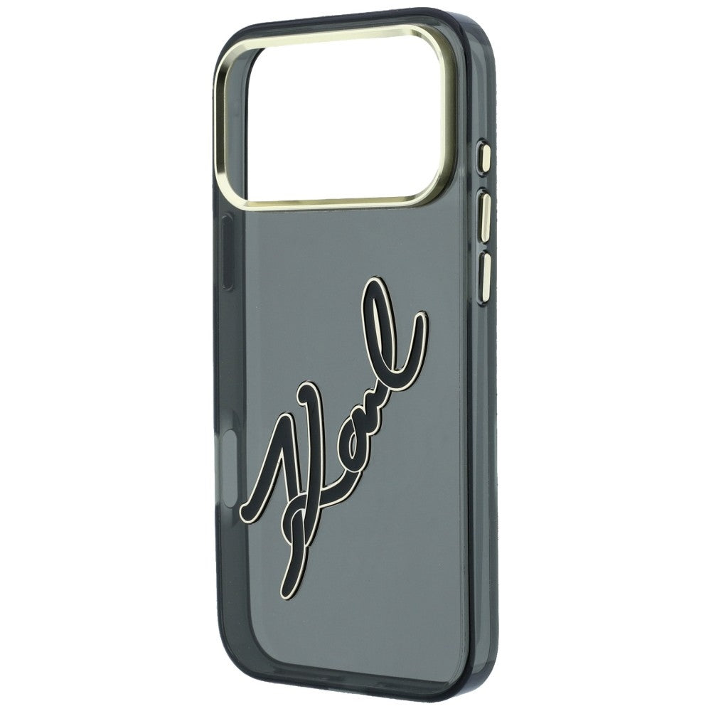Deksel for Apple iPhone 18 Pro / 17 Pro, Karl Lagerfeld, IML Big Signature Resin Logo og Metallramme, Svart