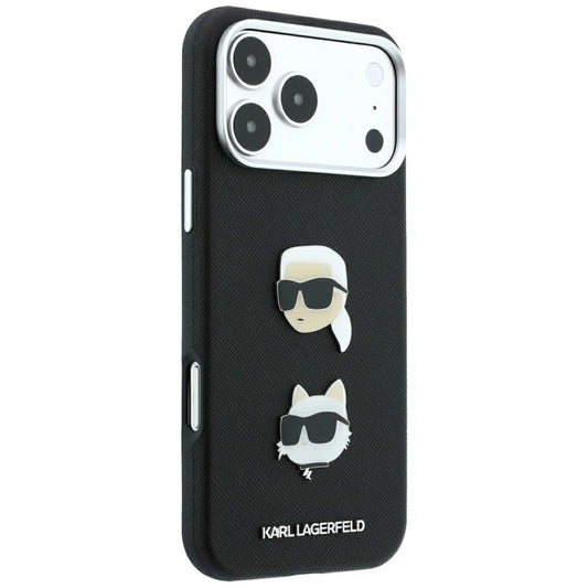 Deksel til Apple iPhone 18 Pro / 17 Pro, Karl Lagerfeld, Saffiano med Karl & Choupette-hodepin og logo, svart