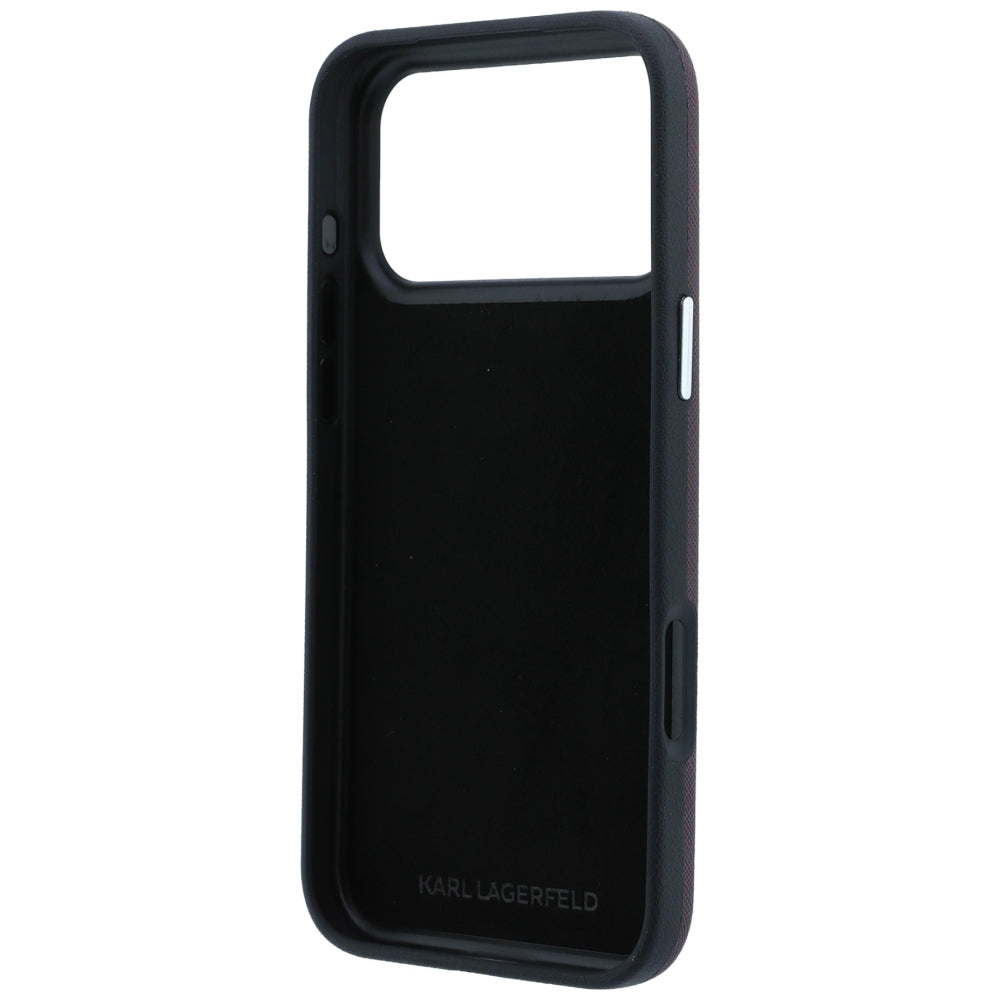 Deksel for Apple iPhone 18 Pro / 17 Pro, Karl Lagerfeld, Saffiano med Karl & Choupette-hodepin og logo, Burgunder