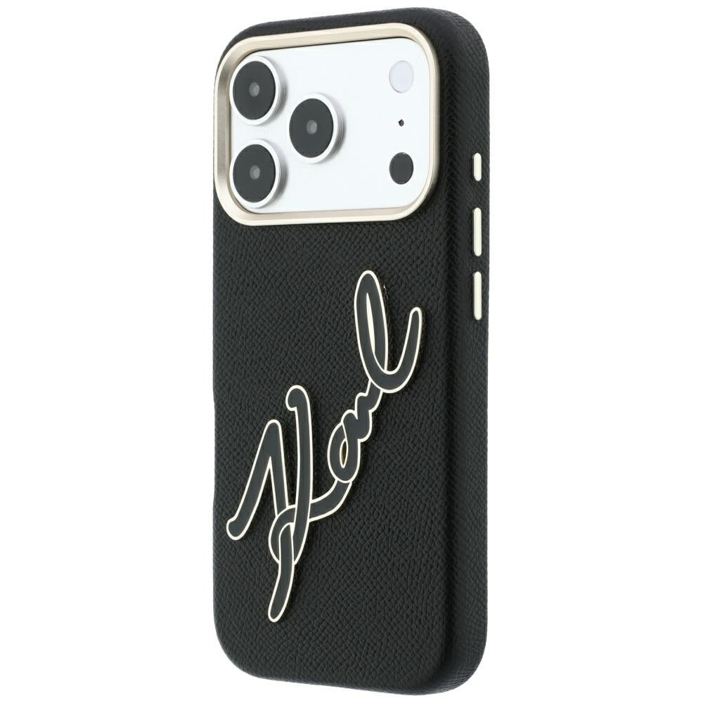 Deksel for Apple iPhone 18 Pro / 17 Pro, Karl Lagerfeld, Smooth Big Resin Signature Logo, Svart