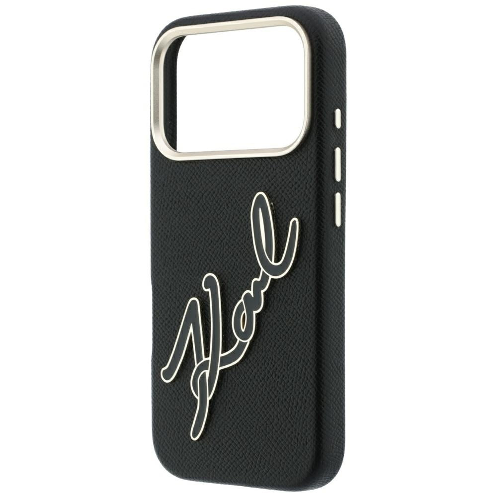 Deksel for Apple iPhone 18 Pro / 17 Pro, Karl Lagerfeld, Smooth Big Resin Signature Logo, Svart