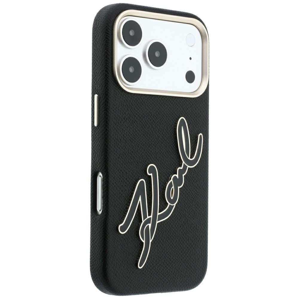 Deksel for Apple iPhone 18 Pro / 17 Pro, Karl Lagerfeld, Smooth Big Resin Signature Logo, Svart