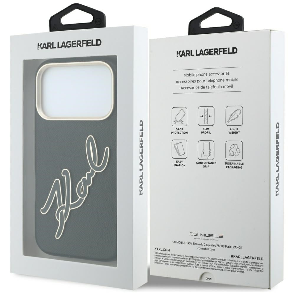Deksel for Apple iPhone 18 Pro / 17 Pro, Karl Lagerfeld, Smooth Big Resin Signature Logo, Svart