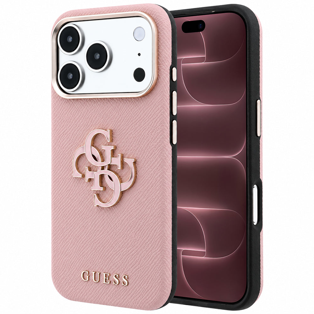 Deksel for Apple iPhone 18 Pro Max / 17 Pro Max, Guess, Kornet stort harpikslogo, rosa
