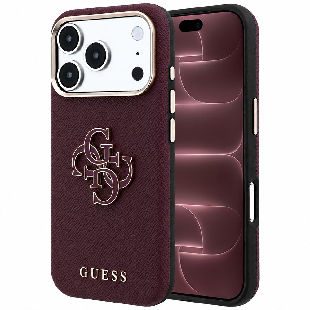 Deksel til Apple iPhone 18 Pro Max / 17 Pro Max, Guess, Kornet stort harpikslogo, Burgunder