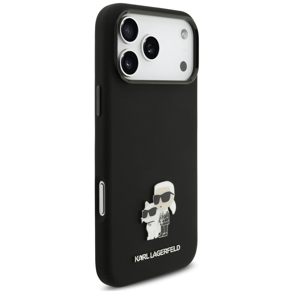 Deksel til Apple iPhone 18 Pro Max / 17 Pro Max, Karl Lagerfeld, Karl & Choupette Metal Pin, svart