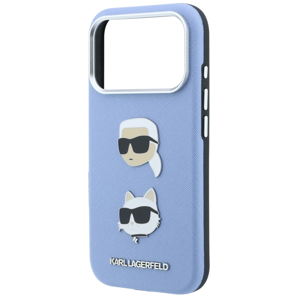 Deksel for Apple iPhone 18 Pro Max / 17 Pro Max, Karl Lagerfeld, Saffiano med Karl & Choupette-hodepinne og logo, blå