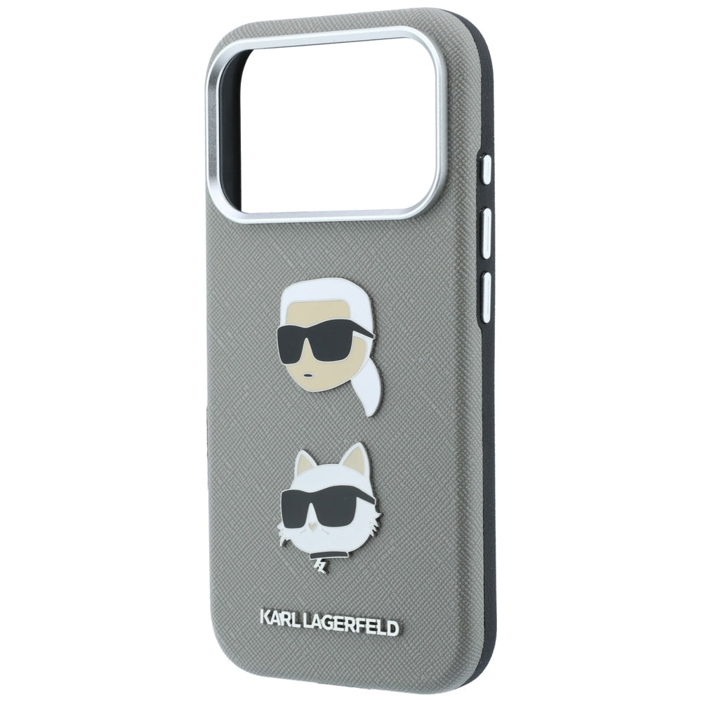 Deksel til Apple iPhone 18 Pro Max / 17 Pro Max, Karl Lagerfeld, Saffiano med Karl & Choupette Head's Pin and Logo, grå